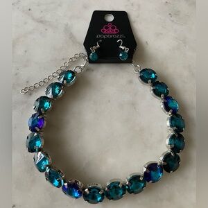 NWT- Paparazzi - blue jeweled necklace and earrings set